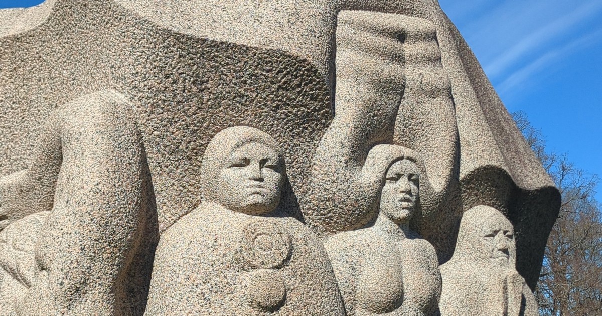 Granite sculpture at Dainu kalns, the Hill of Dainas, Turaida, Latvia